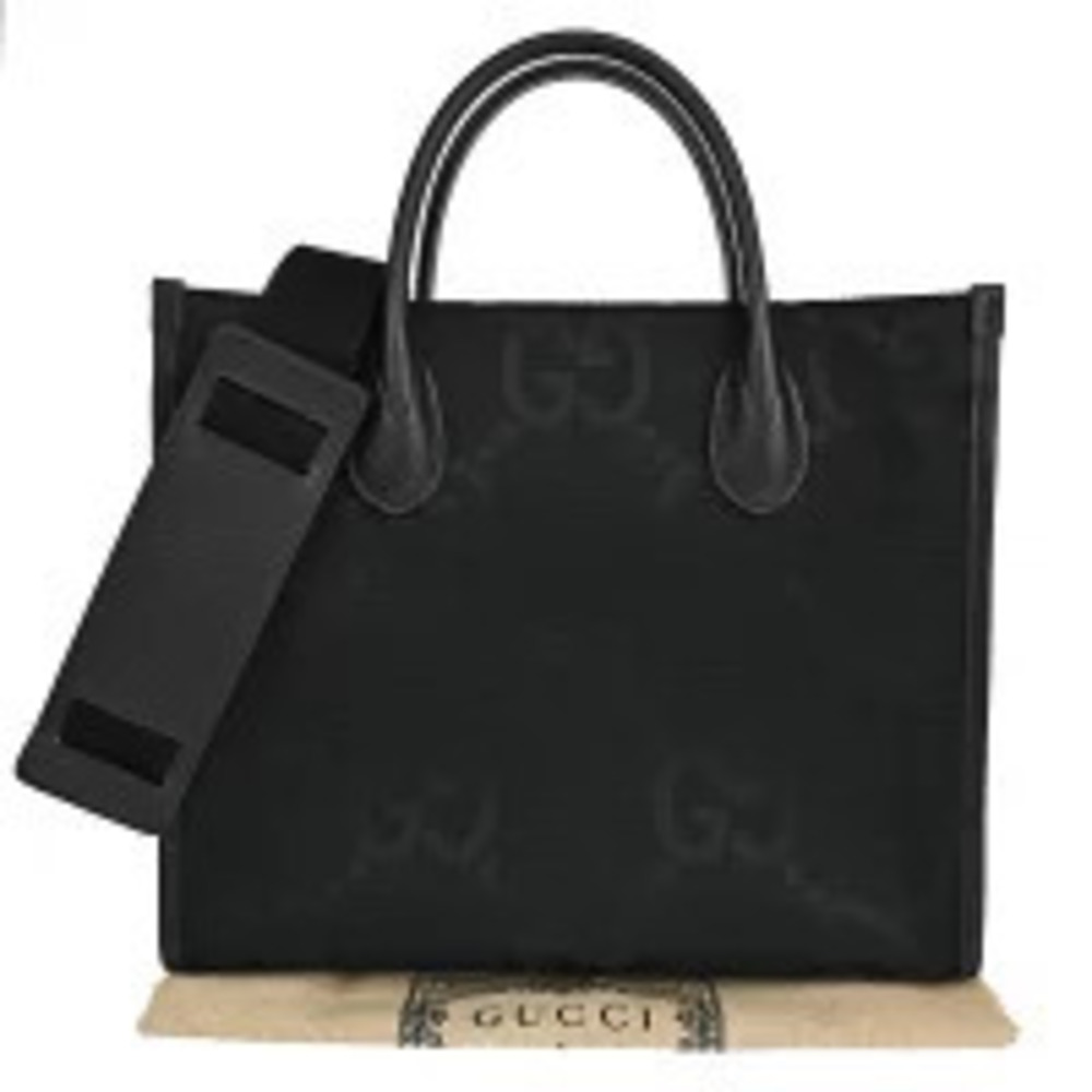 Gucci Black Leather Silver Shoulder Handbag GG Jumbo Canvas Black Silver